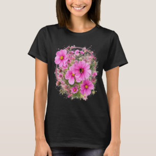 Rosa Cosmos-Blumen und Hummel-Botanische Kunst Wa T-Shirt