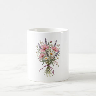 Rosa Cosmos Lavendel und Gänseblümchen Wiesenstrau Kaffeetasse
