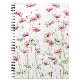 Rosa Cosmos-Wildblume im handgemalten Stil floral Notizblock