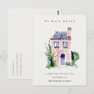 Rosa Cottage Blumenfenster Wir sind umgezogen Kart Postkarte
