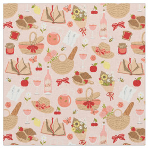 rosa cottagecore Croissant Picknickkorb Stoff