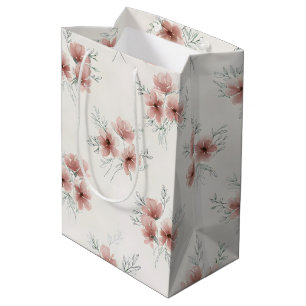 Rosa Cottagecore-Wildblumen Botanischer Druck Mittlere Geschenktüte