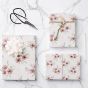 Rosa Cottagecore Wildblumen Bündel in drei Größen Geschenkpapier Set