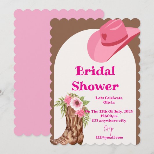 Rosa Cowboy-Brautparty Einladung (Vorne/Hinten)
