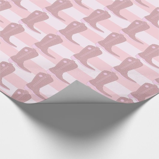 Rosa Cowboy Stiefel auf Streifenmuster Hintergrund Geschenkpapier (Ecke)