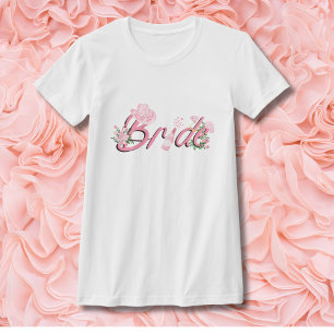 Rosa Cowboyhut mit Blumen Braut T-Shirt
