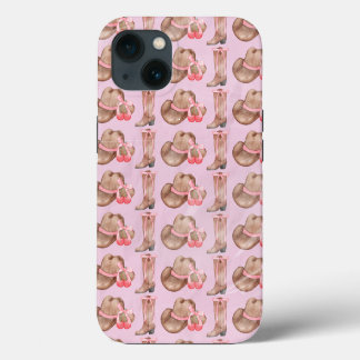 Rosa Cowboyhut und Stiefel Coquette iPhone 13 Hülle