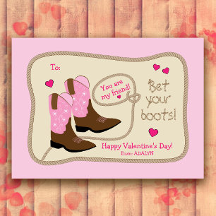 Rosa Cowboystiefel Klassenzimmer Valentinstag Mitteilungskarte