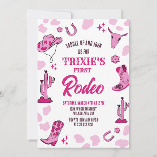 Rosa Cowgirl 1. Rodeo Geburtstagsparty Einladung