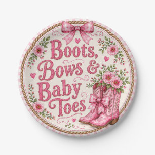 Rosa Cowgirl-Baby-Shower-Papierteller Stiefel Sc Pappteller