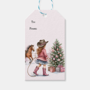 Rosa Cowgirl beim Lassoing von Weihnachten Geschenkanhänger