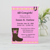 Rosa Cowgirl Birthday Einladung (Stehend Vorderseite)