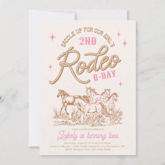 Rosa Cowgirl Birthday Einladung (Vorderseite)