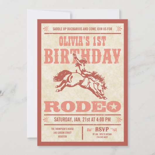Rosa Cowgirl Birthday Rodeo Poster Einladungen (Vorderseite)