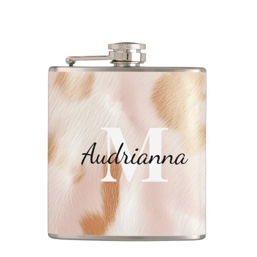 Rosa Cowgirl Cowhide Monogram Flachmann (Vorderseite)