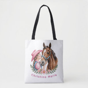 Rosa Cowgirl, die ein Pferd küsst, Geburtstagsgesc Tasche