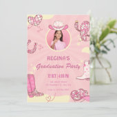 Rosa Cowgirl Disco Foto Abschluss Einladung (Stehend Vorderseite)