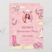 Rosa Cowgirl Disco Foto Abschluss Einladung (Vorne/Hinten)