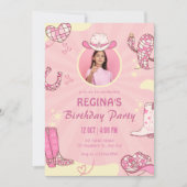 Rosa Cowgirl Disco Foto Geburtstag Einladung (Vorderseite)