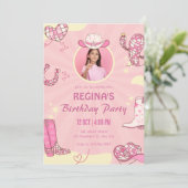 Rosa Cowgirl Disco Foto Geburtstag Einladung (Stehend Vorderseite)