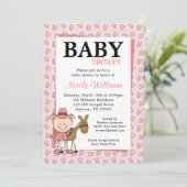 Rosa Cowgirl-Hufeisen-Babyparty-Einladungen Einladung (Stehend Vorderseite)