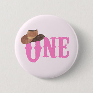 Rosa Cowgirl-Hut-Themen-1. Geburtstag Button