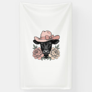 Rosa Cowgirl-Kalb mit Päonien Vintage-Vektor_1 Banner