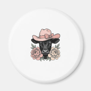 Rosa Cowgirl-Kalb mit Päonien Vintage-Vektor_1 Magnet
