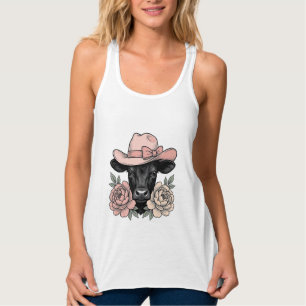 Rosa Cowgirl-Kalb mit Päonien Vintage-Vektor_1 Tank Top
