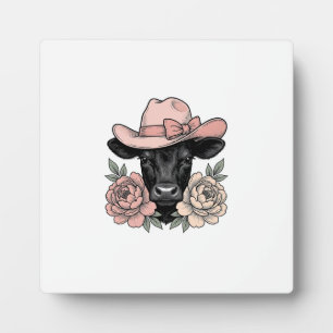 Rosa Cowgirl-Kalb mit Pfingstrosen Vintage-Vektor_ Fotoplatte