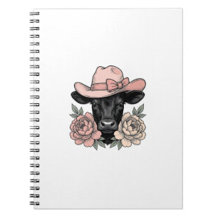 Rosa Cowgirl-Kalb mit Pfingstrosen Vintage-Vektor_ Notizblock