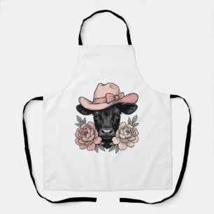 Rosa Cowgirl-Kalb mit Pfingstrosen Vintage-Vektor_ Schürze