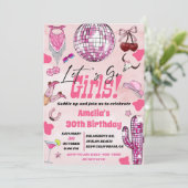 Rosa Cowgirl Lassend Mädchen, Disco Rodeo Geburtst Einladung (Stehend Vorderseite)