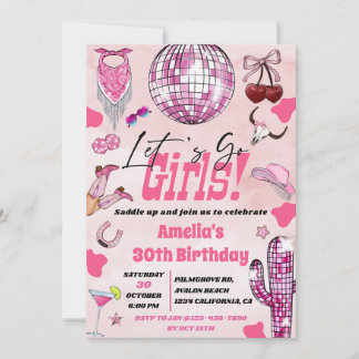 Rosa Cowgirl Lassend Mädchen, Disco Rodeo Geburtst Einladung