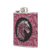 Rosa Cowgirl mit Blumenmotiven aus Leder Flachmann (Links)