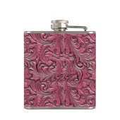 Rosa Cowgirl mit Blumenmotiven aus Leder Flachmann (Rückseite)