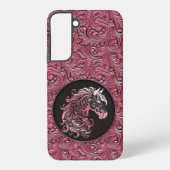 Rosa Cowgirl mit Blumenmotiven aus Leder Samsung Galaxy Hülle (Rückseite)