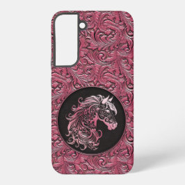 Rosa Cowgirl mit Blumenmotiven aus Leder Samsung Galaxy Hülle