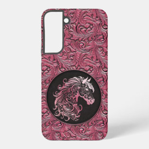 Rosa Cowgirl mit Blumenmotiven aus Leder Samsung Galaxy Hülle