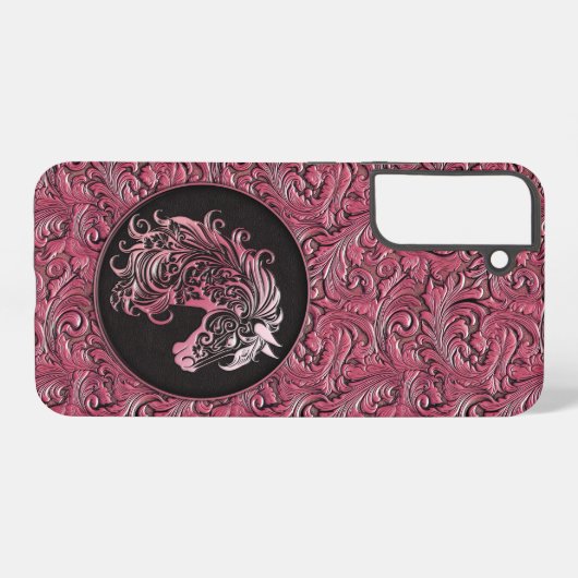 Rosa Cowgirl mit Blumenmotiven aus Leder Samsung Galaxy Hülle (Rückseite (Horizontal))