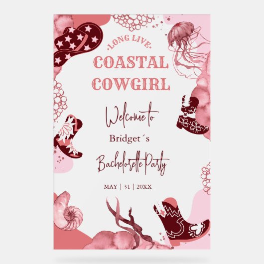 Rosa Cowgirl Party Acrylschild (Vorderseite)