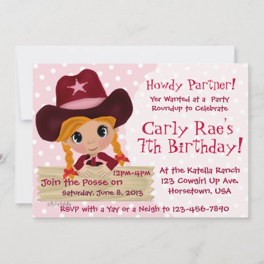Rosa Cowgirl-Party Einladung (Vorderseite)