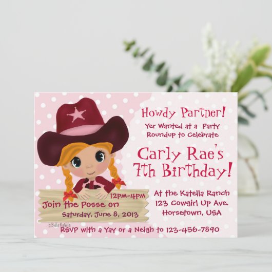 Rosa Cowgirl-Party Einladung (Stehend Vorderseite)