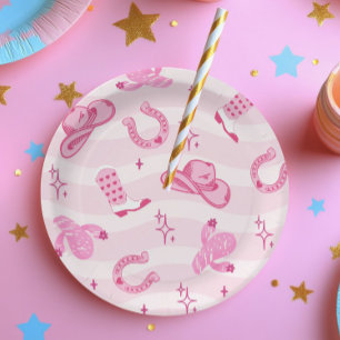 Rosa Cowgirl-Rodeo-Geburtstagspapierplatten Pappteller