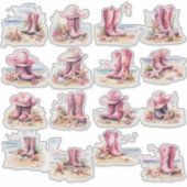 Rosa Cowgirl Stiefel am Strand Aufkleber (Vorderseite)