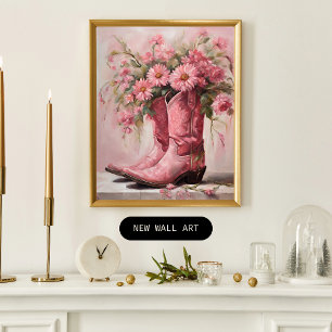 Rosa Cowgirl Stiefel Malerei Poster