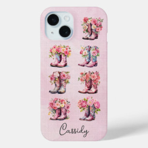 Rosa Cowgirl-Stiefel mit Blumen monogrammiert Case-Mate iPhone Hülle