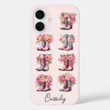 Rosa Cowgirl-Stiefel mit Blumen monogrammiert