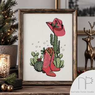 Rosa Cowgirl-Stiefel Western-Weihnachtsplakat-Druc Poster