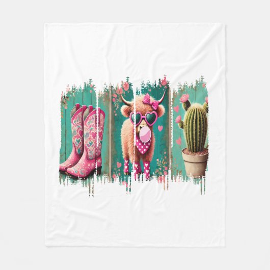 Rosa Cowgirl Valentine, Herz Fleecedecke (Vorderseite)